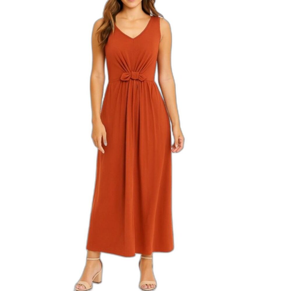 Adyson Parker NWOT Burnt Orange Sleeveless Self-Tie Side Slit Maxi Dress Size L